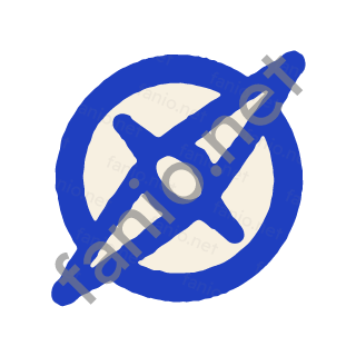 A blue compass with a cut out needle crossing its face.