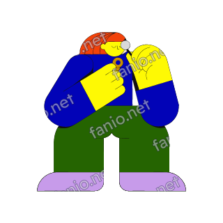 A flat illustration in big colour blocks of a jeweller in blue looking closely at a tiny ring through a small loupe.