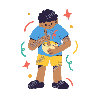 Yousef stirs a small bowl with a wooden spoon, helping in the kitchen.