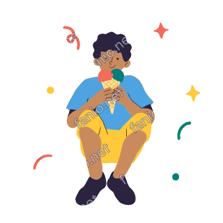 Yousef licks an ice cream cone with two scoops, happy.