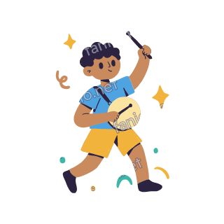 Yousef marches at night beating a small round drum that hangs from his shoulder.