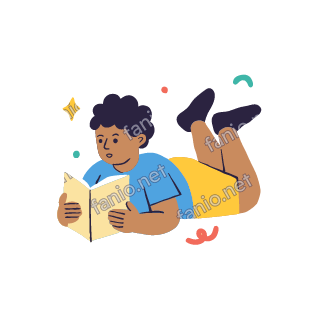 Yousef lies on his stomach with his feet in the air and reads an open book.