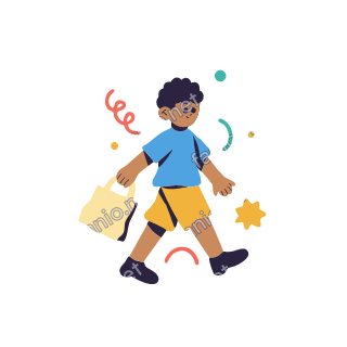 Yousef walks carrying a pale yellow paper shopping bag in one hand.