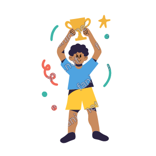Yousef lifts a small golden trophy cup high in both hands.