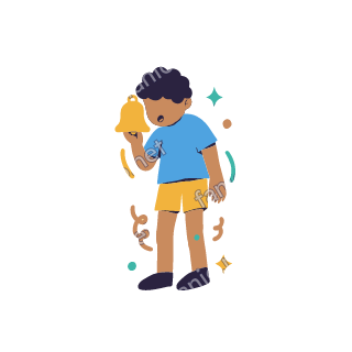 Yousef holds a big golden notification bell in one hand, listening.