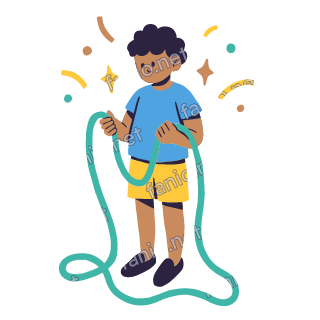 Yousef holds the two loose ends of an unplugged teal cable, one in each hand, and looks confused.