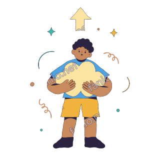 Yousef holds a big pale yellow cloud in both hands with an up arrow above it.