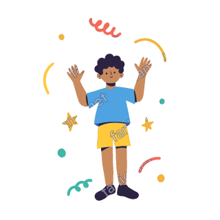 Yousef waves with both hands raised, cheering.